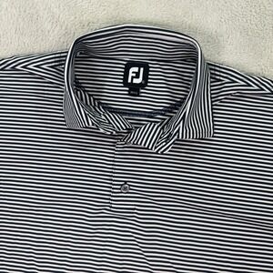 FootJoy Lisle Stripe Golf Polo‎ Shirt Mens XL Black White Chileno Bay Seahorse